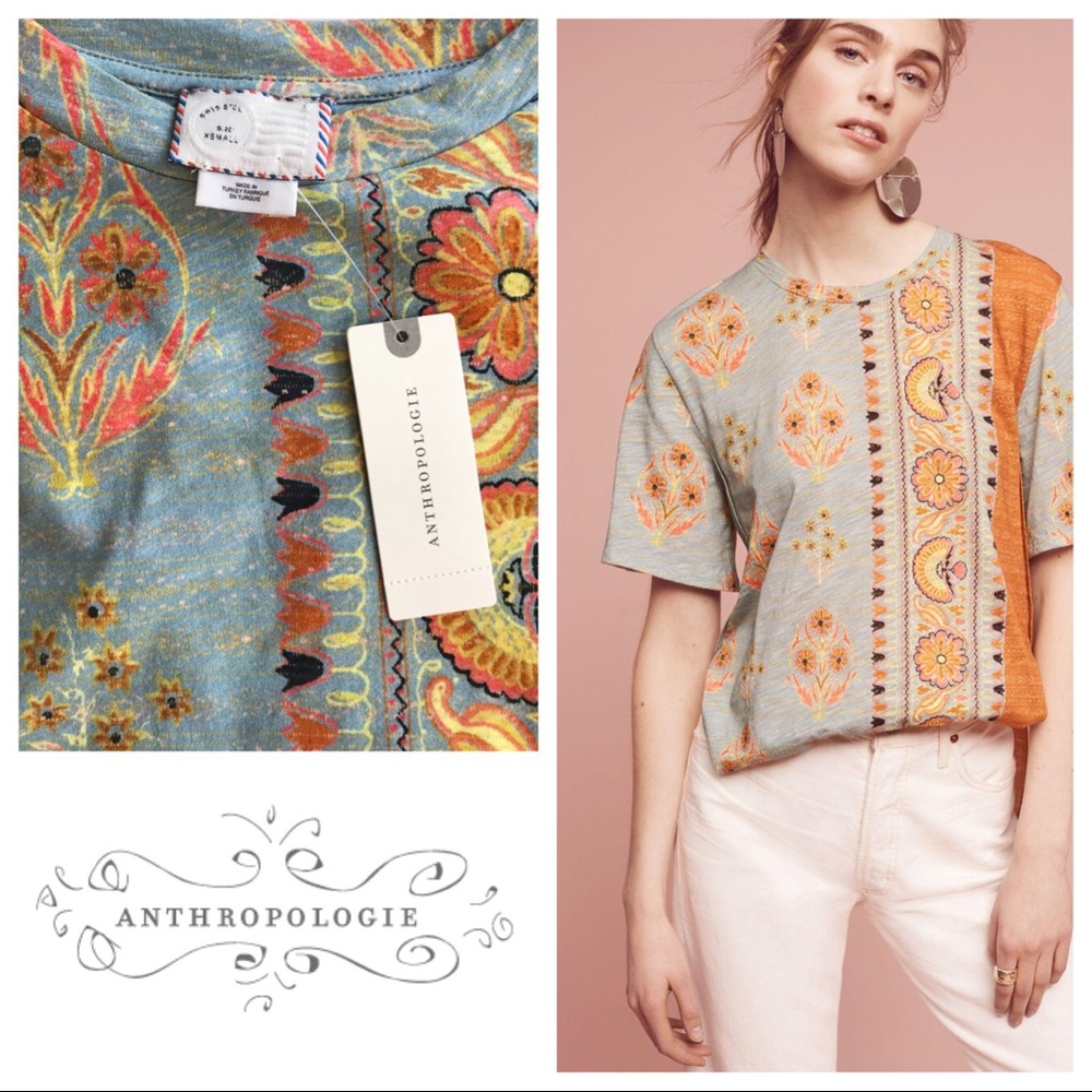 Anthropologie Short Sleeve Top Sz XS NWT